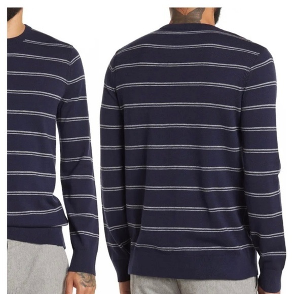 THEORY Riland Striped Wool Blend Pullover Sweater in Navy/Grey Size M - Picture 2 of 10